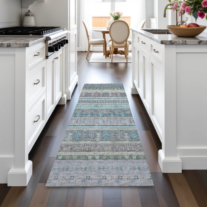 Machine Washable Indoor/Outdoor Meredith ACN2160 Striped Rug, Tapis de couloir 2 pi 3 po x 7 pi 6 po