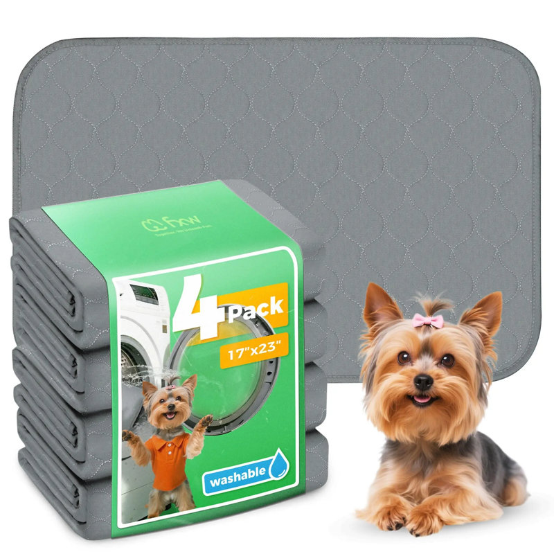 Protège-peluche lavable pour chiens avec coussins super absorbants, spécialement conçu pour les cages de 24 pouces, 17 po x 23 po, gris, paquet de 4