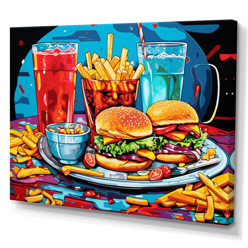 Pop Fast Food Hamburger Meal II, H 30 po x l 40 po x P 1,5 po, Toile tendue