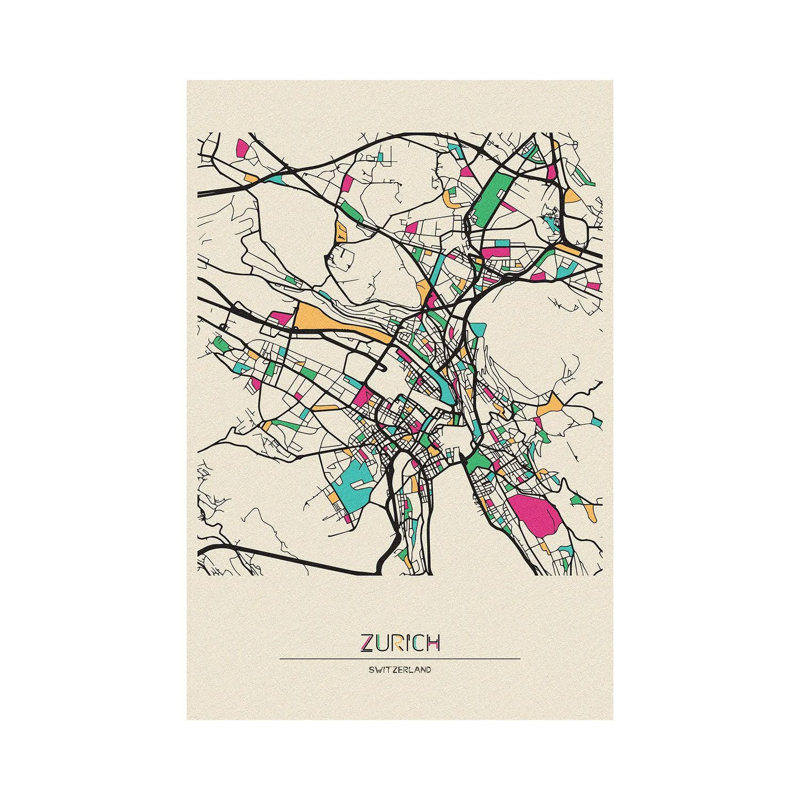 Zurich, Switzerland Map by Ayse Deniz Akerman - Wrapped Canvas Gallery-Wrapped Canvas Giclée, 152.5 cm H x 101.5 cm W
