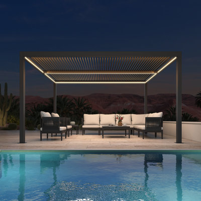 Cadre en aluminium à perche mauve 10 'x 14' mauve à persiennes mauve et bandes réglables intégrées au toit pour abri de jardin
