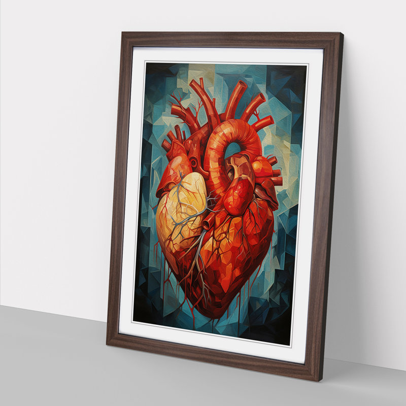 Anatomical Heart Cubism Art - Framed Print, Walnut Framed, 64cm H x 46cm W