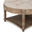 Grande table basse ronde avec repose-pieds imperméable surdimensionnée à 2 niveaux avec capitonnage à boutons et tablette en bois-184300607