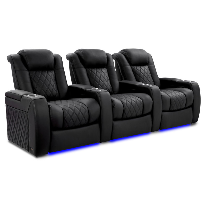 Sièges de cinéma Valencia Valencia Xl Luxury Edition | Cuir de qualité supérieure italien Nappa 20000 de qualité supérieure, inclinable électrique, soutien lombaire électrique, appui-tête électrique, éclairage à DEL à DEL (rangée de 3, onyx)