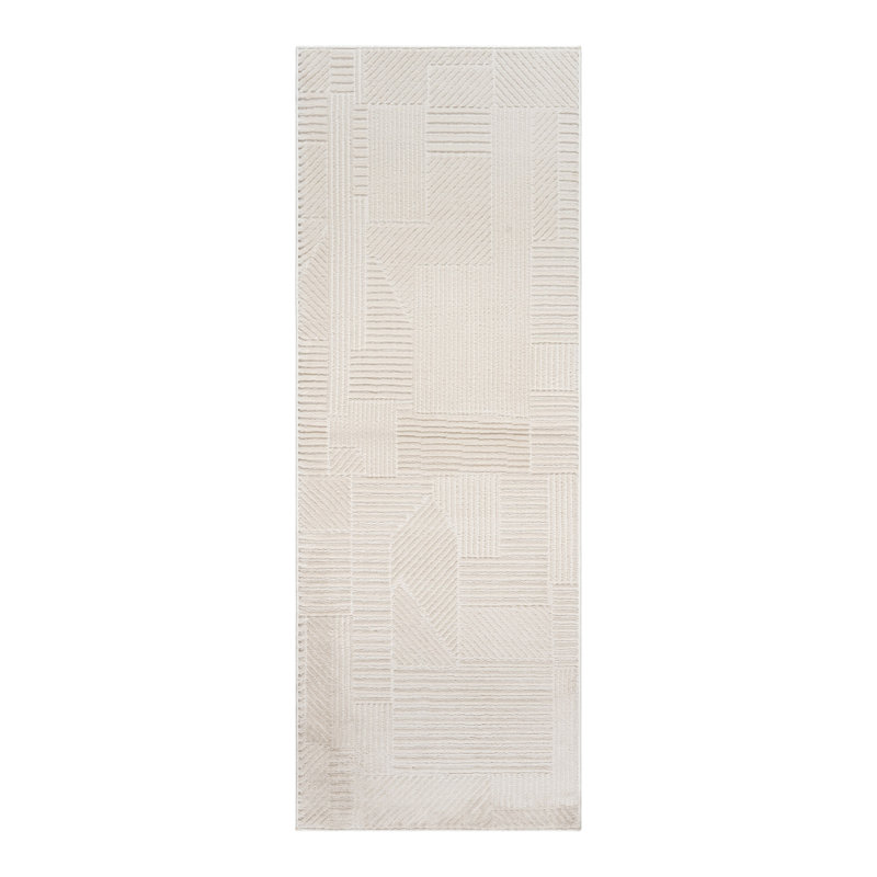 Mickle Dearra Modern Geometric Solid Cream Ivory High Low Easy Care Indoor Area Rug, Runner 2'2" x 6'
