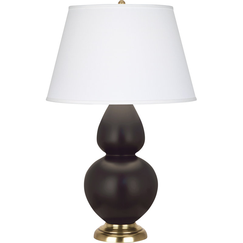Double Gourd Table Lamp, White , Matte Steel Blue/Antique Brass