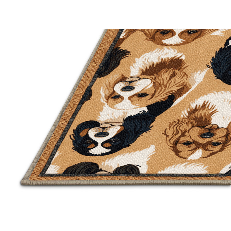 Washable English Toy Spaniel Dogs Area Rug, Rectangle 7' x 9'