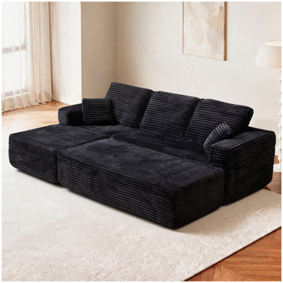 Canapé d'angle modulaire noir de 100,4 po avec méridienne, assise profonde à ressorts ensachés, aucun assemblage requis, mobilier de salon en tissu moelleux (côté droit)