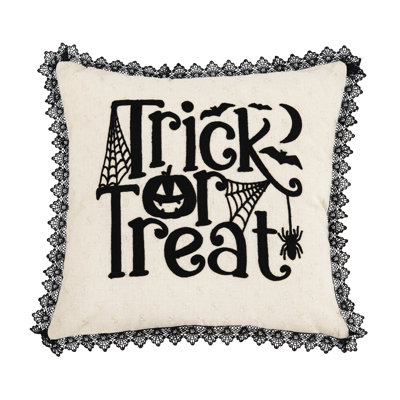 Trick Treat Black And White Embroidered Throw Halloween Pillow
