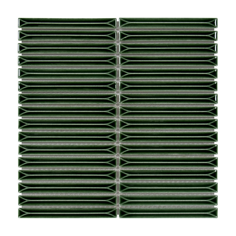 12" x 12" Stacked Glossy Kit Kat Finger Porcelain Wall Mosaic Tile, Green