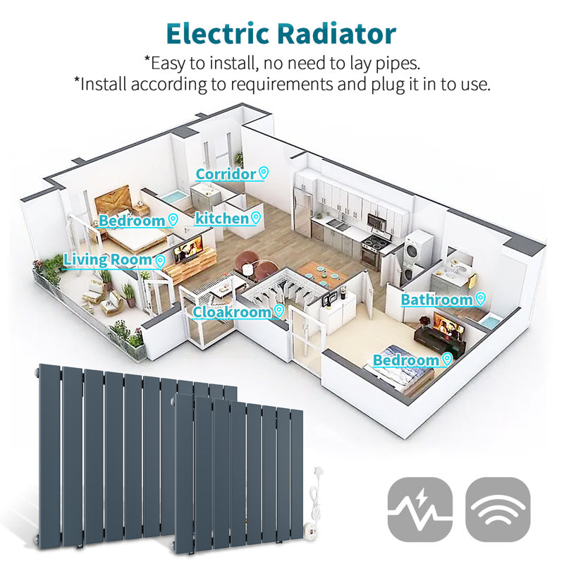 60*5.8cm, Smart WiFi-Enabled Electric Radiator Flat Panel with Intelligent Heating Control, Anthracite