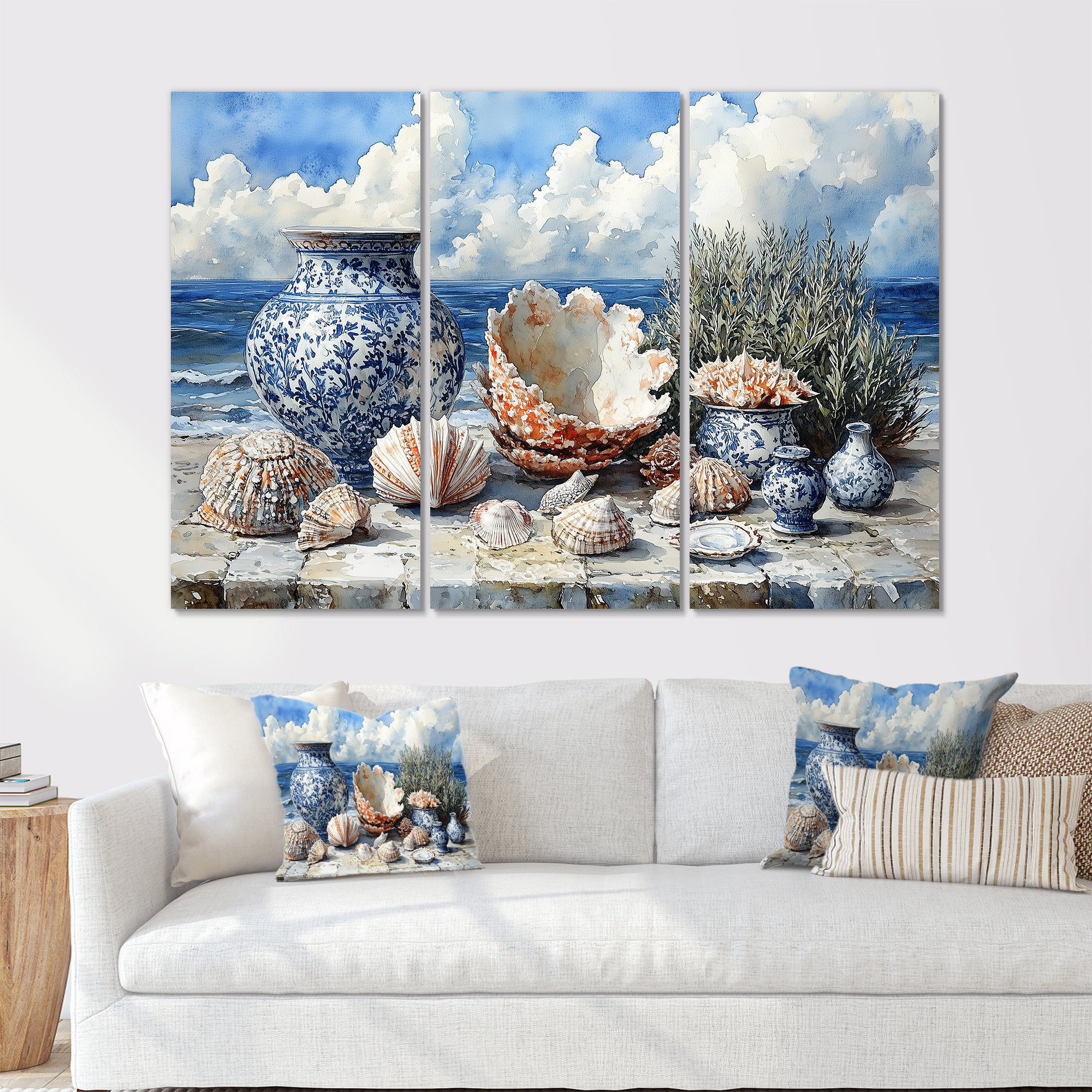 Dovecove Beach Pottery In Blue And White Tones VII - Beach Pottery Wall