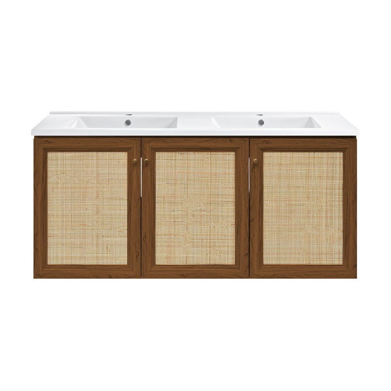 Ensemble de meuble-lavabo mural en chêne avec lavabo double 48 po Classe, Brun, Blanc