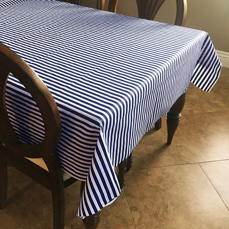 Half Inch Stripes Print Tablecloths, 108" x 58", White/Navy