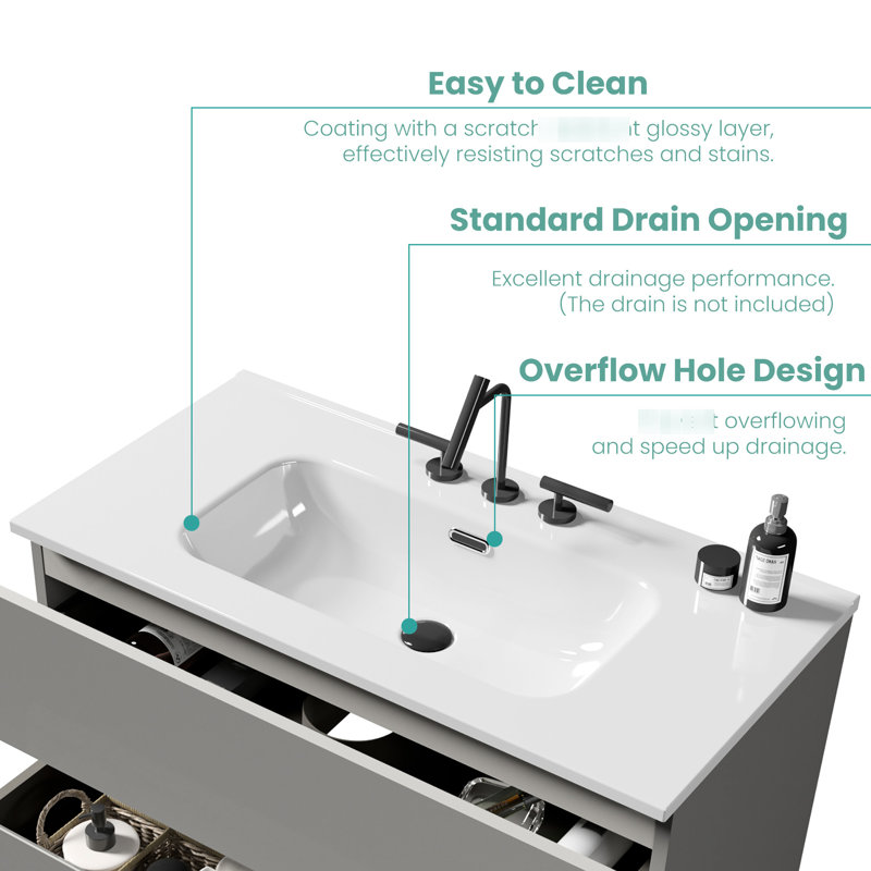 Lavabo en céramique brillante, surface lisse, blanc facile à nettoyer et élégant