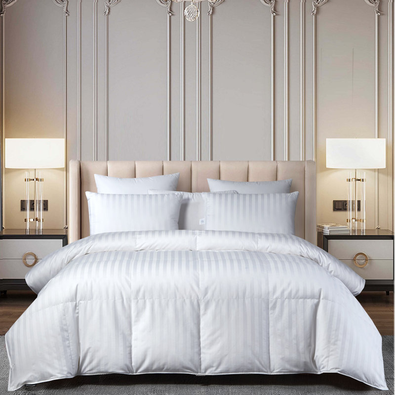 Damask Stripe 100% US Grown Cotton Hungarian Goose Down Comforter - All Seasons, Full/Queen