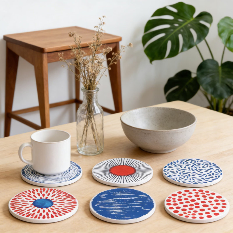 Ensemble de 6 sous-verres en céramique absorbants avec support, fond en liège antidérapant, sous-verres à absorption rapide pour table basse, bureau, bureau et décoration intérieure