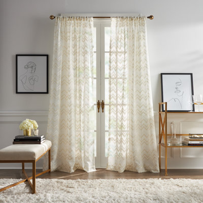 Simone Print Burnout Pole Top Sheer Taupe Curtain Panel Pair (Set of 2)
