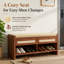 Banc de rangement brun en rotin avec siège rembourré et tablette ouverte pour l'organisation et l'utilisation du vestibule