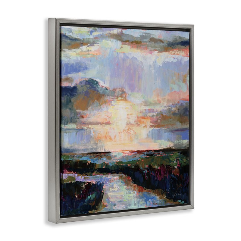 "Sunlit Tide" par Jeanette Vertentes, H 31 po x l 25 po, Cadre flottant gris lustré