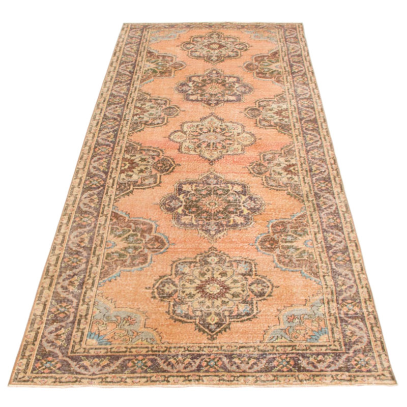 Tapis de couloir brun unique en laine noué à la main de style années 1990 de 4 pi 9 po x 12 pi 4 po Moulden