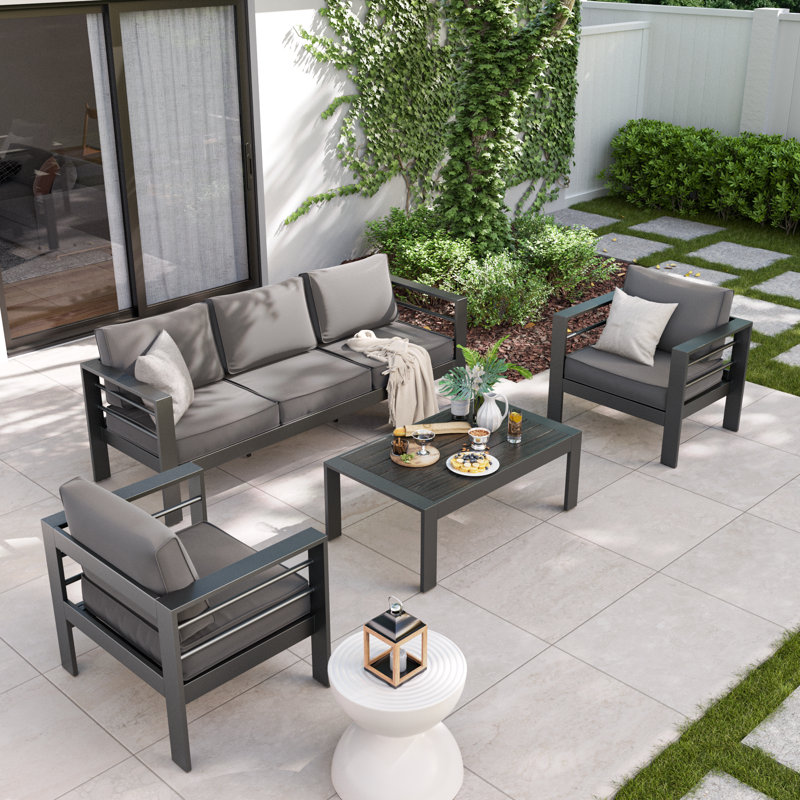 Rolston 5 - Person Outdoor Seating Group with Cushions, Dark Gray, Light Gray