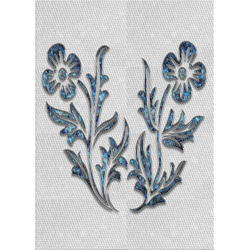 Tapis gris/noir/bleu à motifs, Rectangle 5 pi x 7 pi