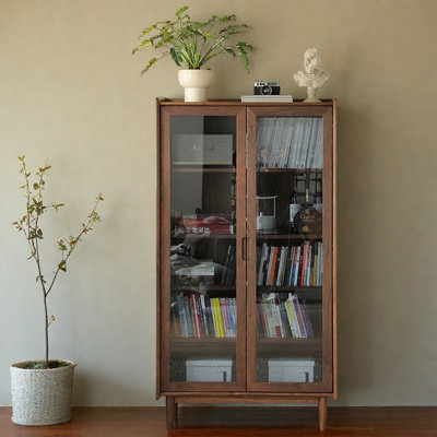 Japanese Style Bookcase with Glass Cabinet Doors