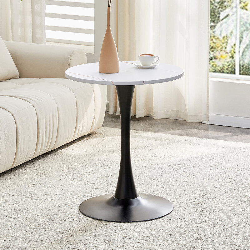 Table de salle à manger ronde, table tulipe ronde de 23,6 po avec plateau de table épaissi et piédestal en métal, table de bistro moderne Mid-Century pour la cuisine, les petits espaces, le salon et le café