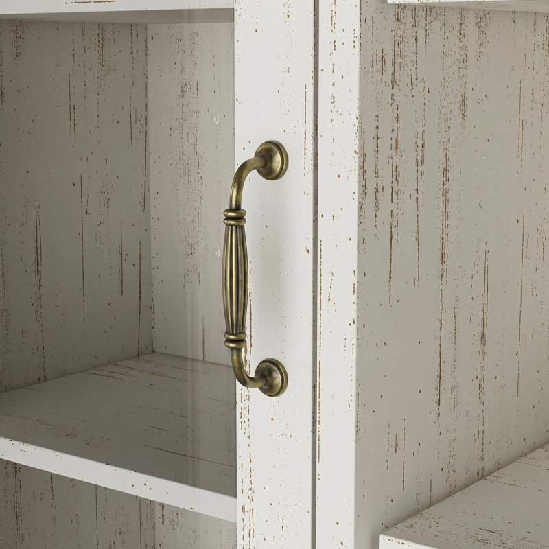 Combo armoire de rangement, poste de travail en L avec tiroirs et huche de porte en verre