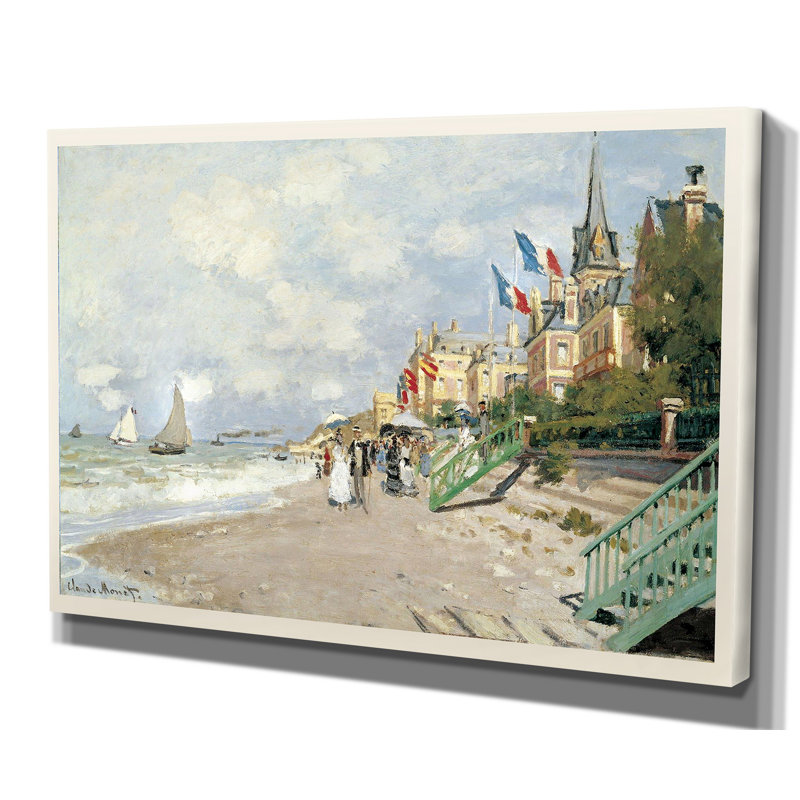 « plage-a-trouville » par claude monet, reproduction d’art sur toile tendue, H 18 po x l 27 po x P 1,5 po