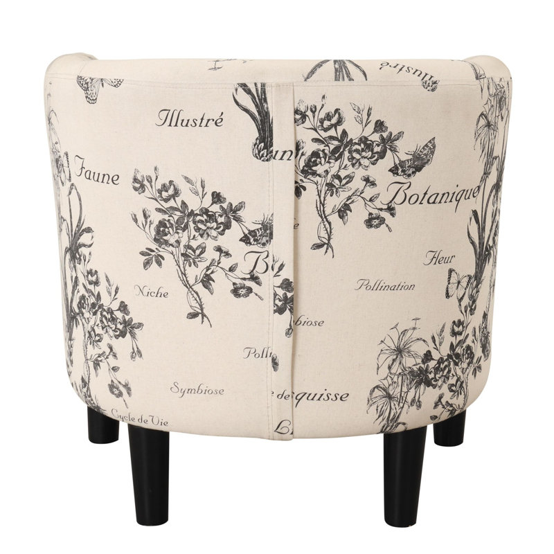 66 cm Wide Modern Barrel Chair with Upholstered Ottoman, Beige/Black Polyester