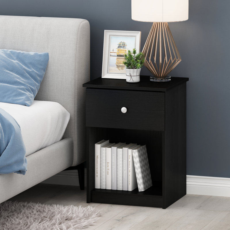 Gillian 45.2cm W Particle Board / Chipboard Bedside Table, Black