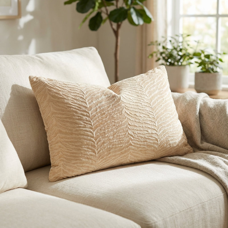 Oreiller luxueux oasis Waves, 18 po x 18 po, Jaune / beige, Coussin décoratif