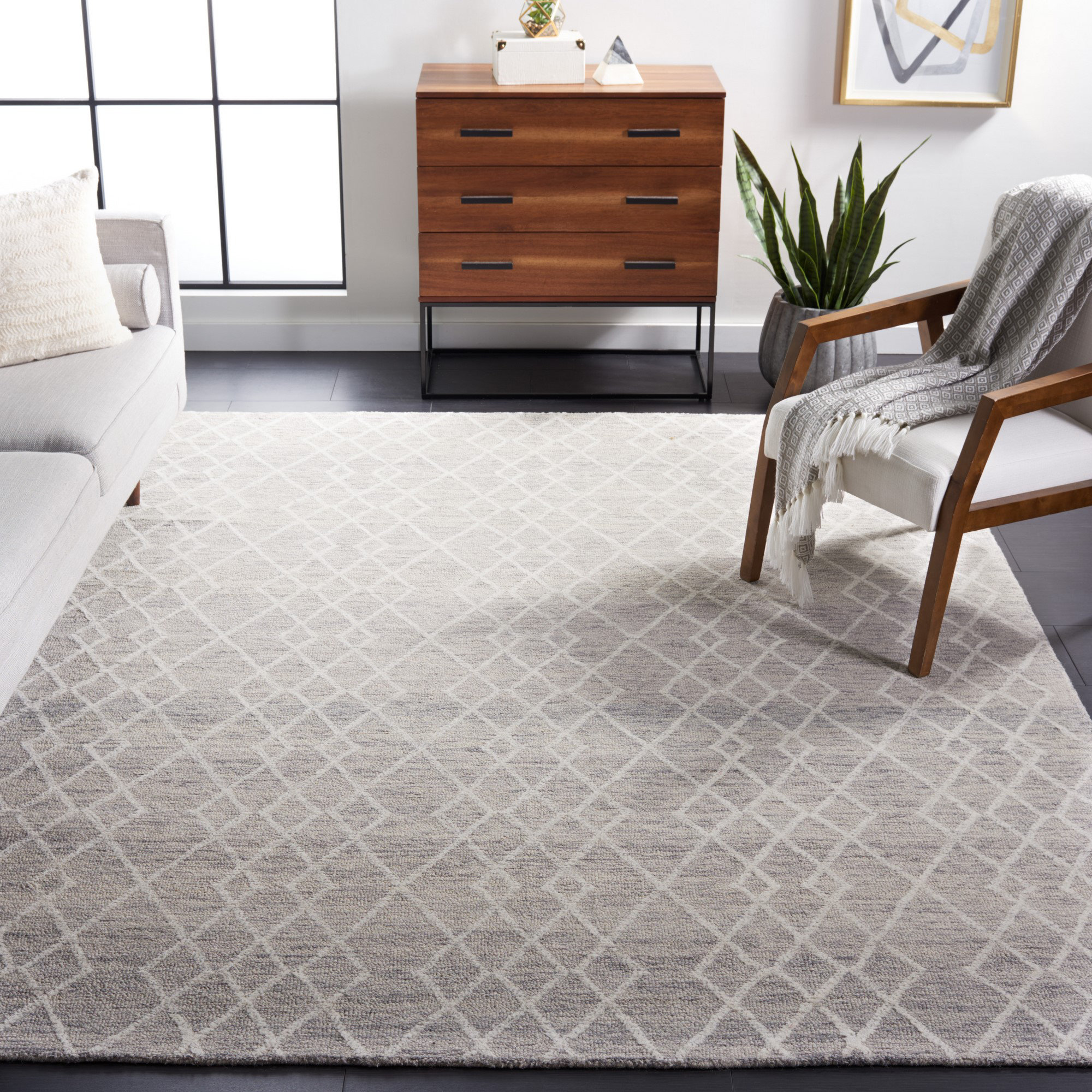 Union Rustic Goodwater Geometric Handmade Tufted Wool Gray Area Rug ...