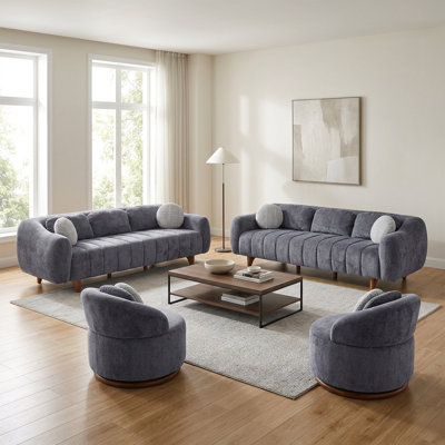 Faltoo Chenille 4-Piece Living Room Furniture Set