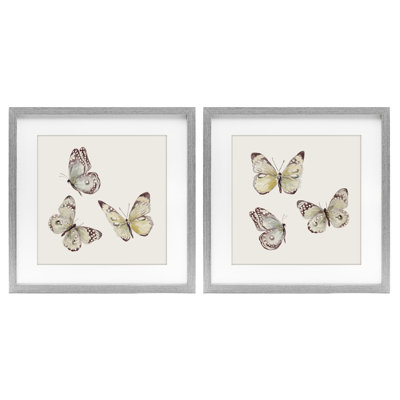 Flight of Butterflies on Beige 2pc Framed Print Under Glass Set, design by Patricia Pinto