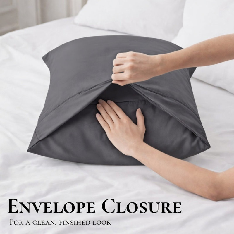 Cooling Bamboo Pillowcases, Set of 2 – Ultra Soft & Breathable, Queen, Dark Grey