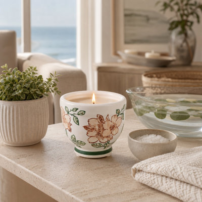 Modern Chinoiserie Ceramic Scented Candle for Living Room Decor - Decorative Candle for Bookshelf, Coffee Table, or Bedroom