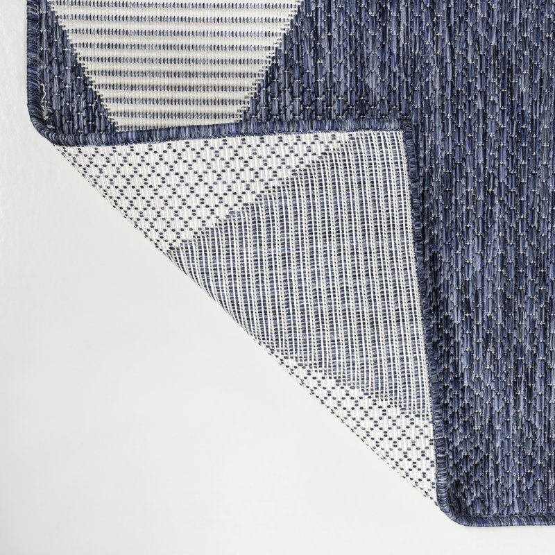 Olesia Modern Geometric Abstract Two-Tone Navy/Cream Indoor/Outdoor Rug, Runner 2' x 7'10"