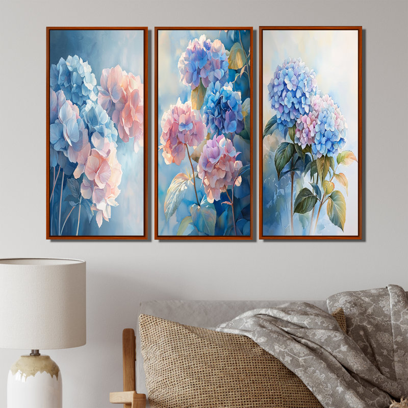Hortensias dans la lumière du matin I - Collection de décorations murales hydrangées, Brun, H 28 po x l 36 po