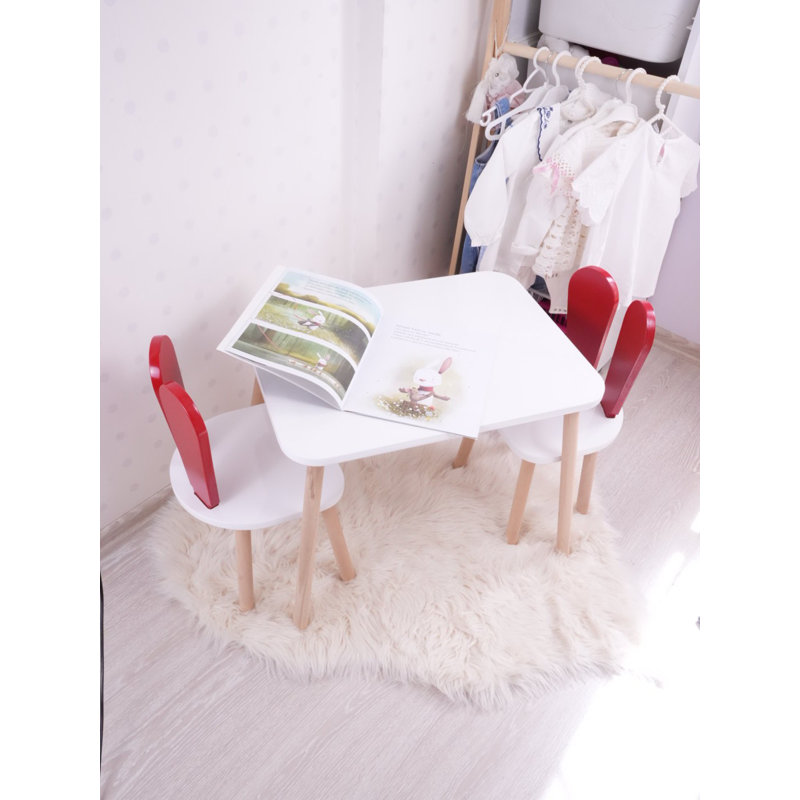 Ensemble de table moderne pour enfant avec 2 chaises, rouge et blanc, 19,7 po x 23,6 po x 17,7 po | 100% panneau de fibres à densité moyenne avec pieds en bois de hêtre | Parfait pour les salles de jeux et les espaces d'apprentissage, design élégant pour les activités des enfants