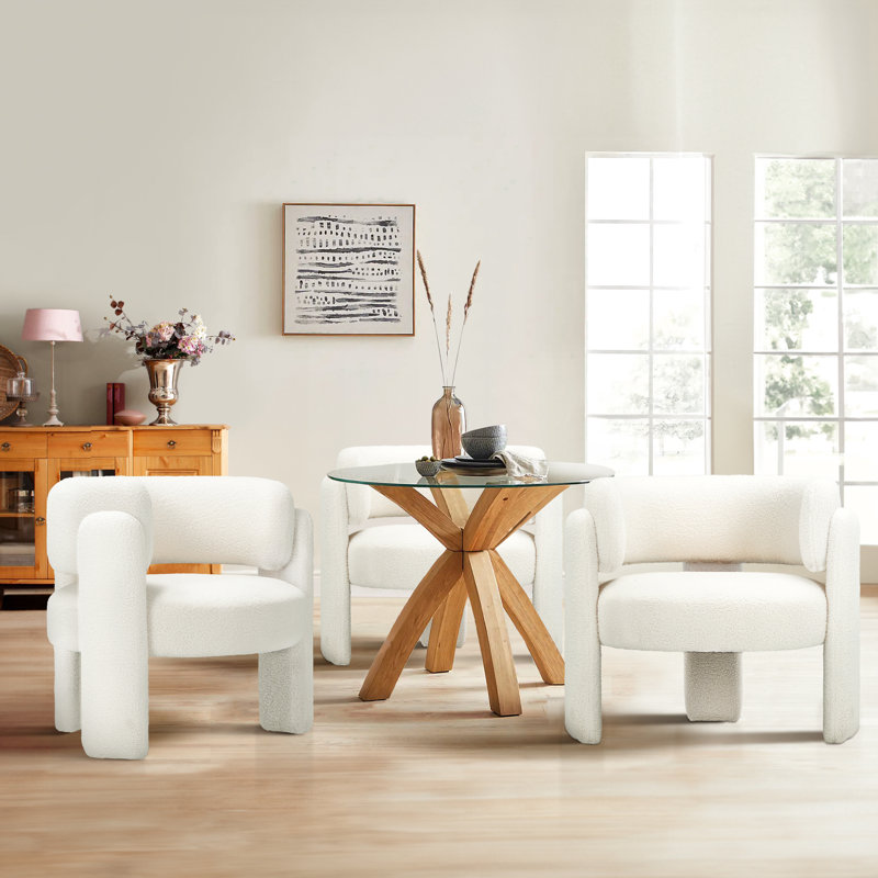 Modern Upholstered Barrel Armchair, Cream
