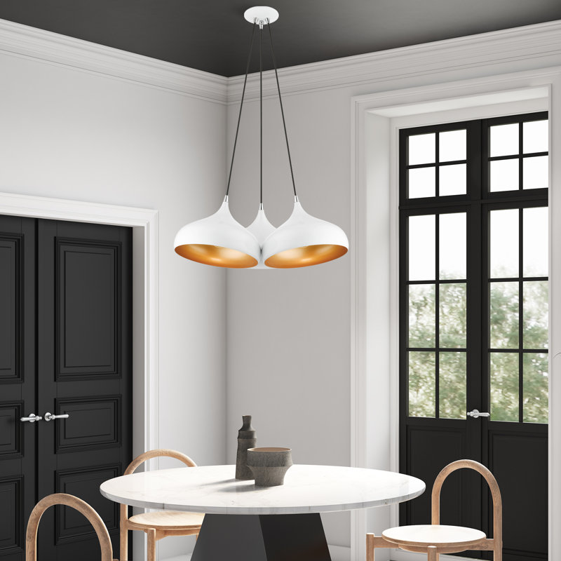 Luminaire suspendu grappe blanc brillant 3 lumières, Blanc brillant