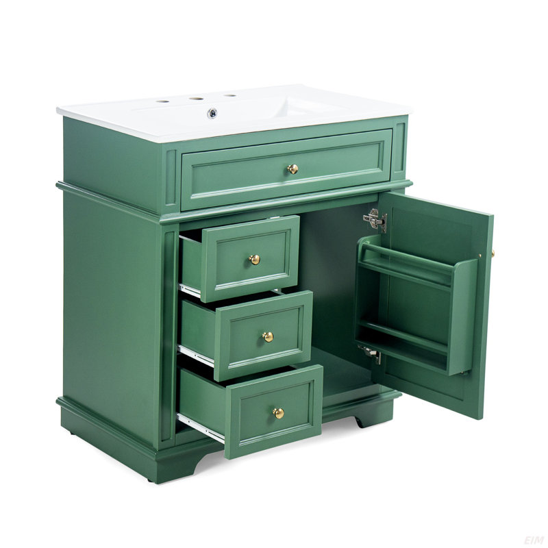 Meuble-lavabo de 30 po avec lavabo, un tiroir basculant, trois tiroirs, tablette de porte, porte à fermeture douce