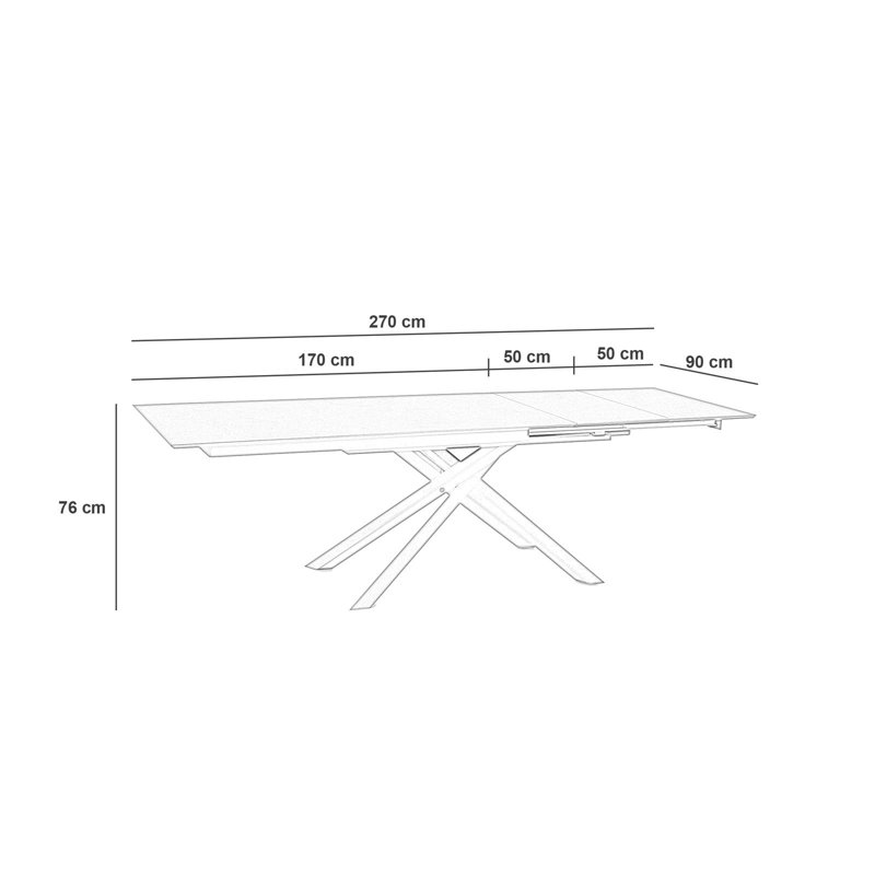 Daimyan Extendable Oak Metal Base Dining Table, White, Black