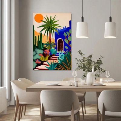 1 pièce, impression sur toile encadrée, cour du désert, palmier et cactus, expressionnisme abstrait abstrait, parfait pour la décoration de chambre salon chambre bureau cuisine salle de bain décor à la maison, cadeau idéal pour la décoration murale, plat 2d