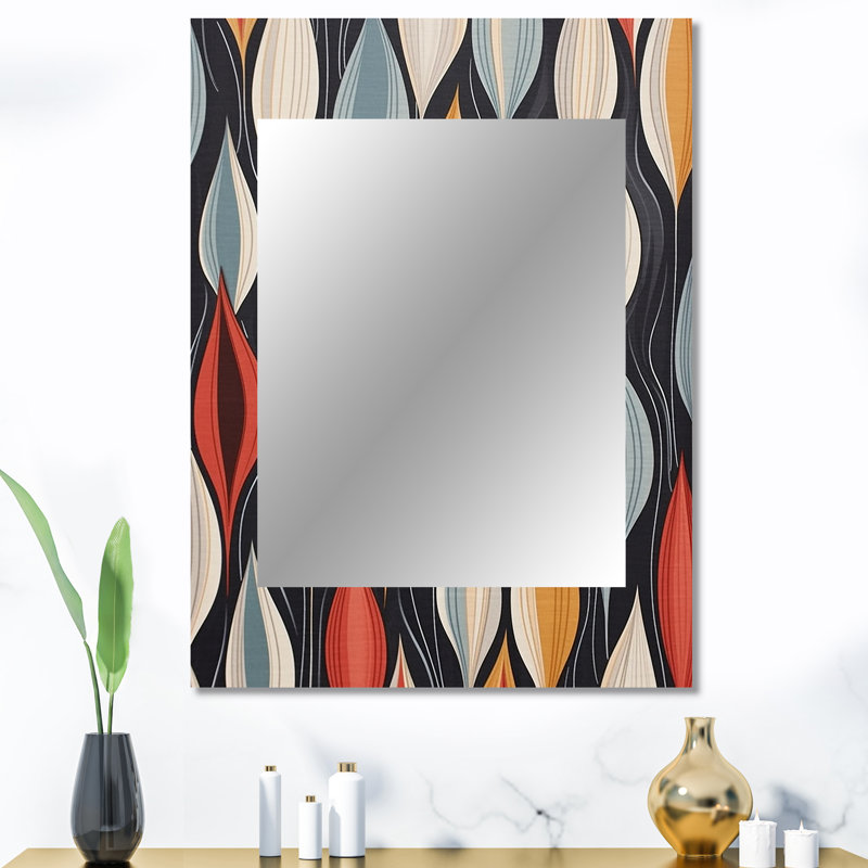 Retro AbstractáLeaves II - Abstract Decorative Mirror On Metal, 40" x 30"