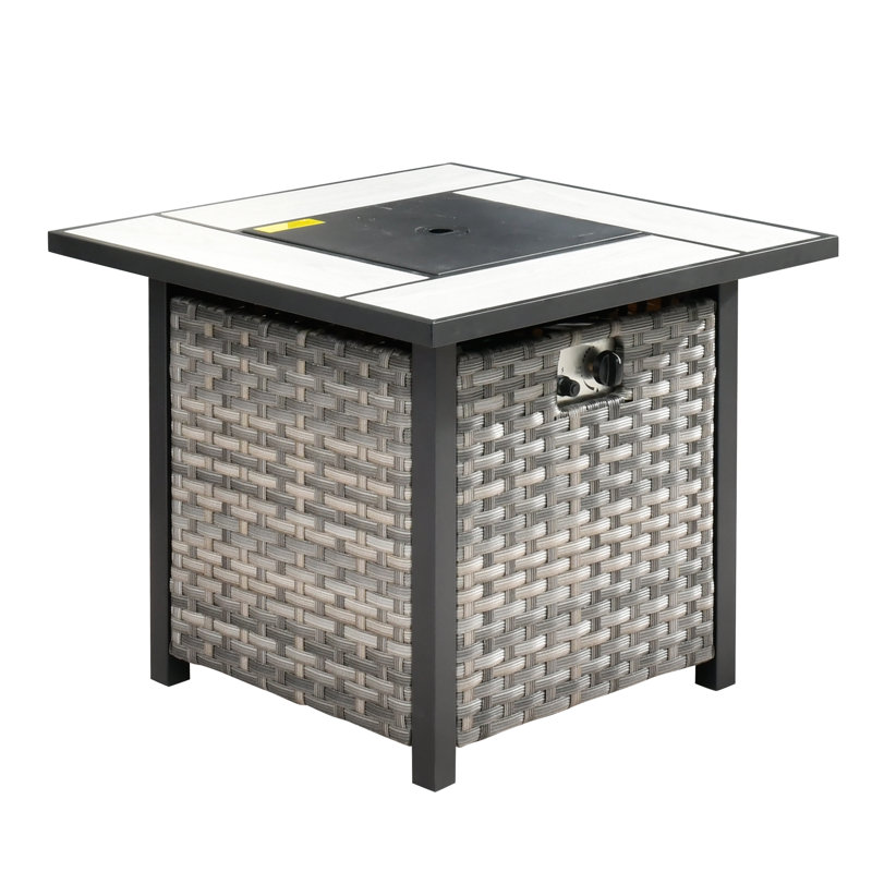Table de foyer d'extérieur au propane en acier avec couvercle Allcot, Brun