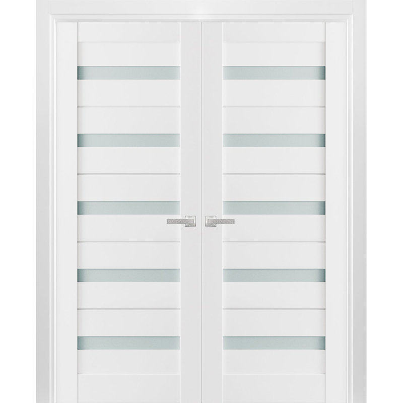 Portes françaises en bois givré Quadro, Blanc, 84 po x 84 po